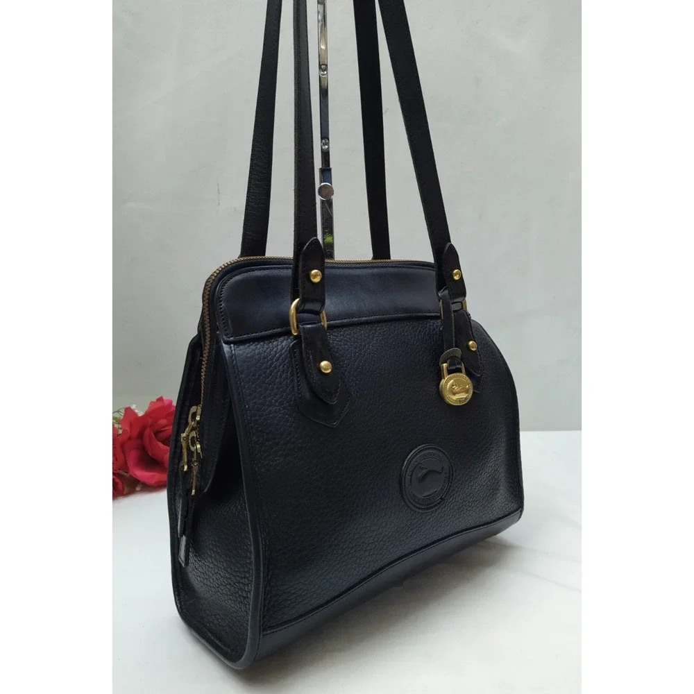 Dooney & Bourke Black Leather Double Handles Shoulder Bag - VTG Made in USA